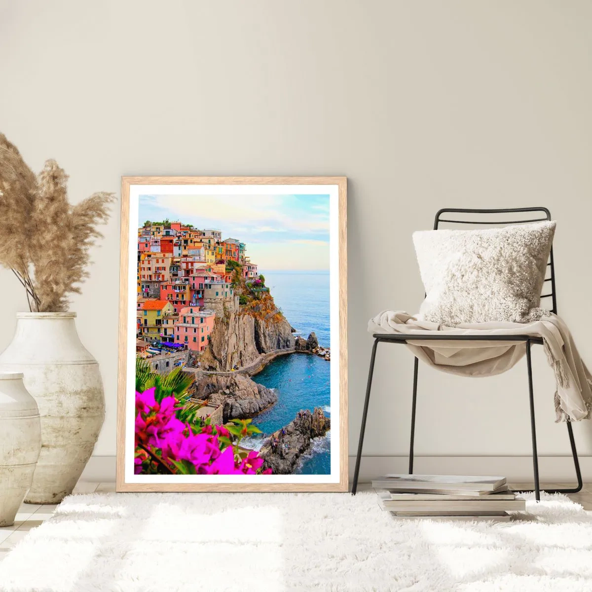 Poster in einem Rahmen aus heller Eiche - Lachende Stadt - 40x50 cm