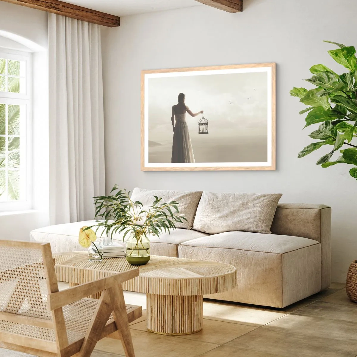 Poster in einem Rahmen aus heller Eiche - Sei frei - 70x50 cm