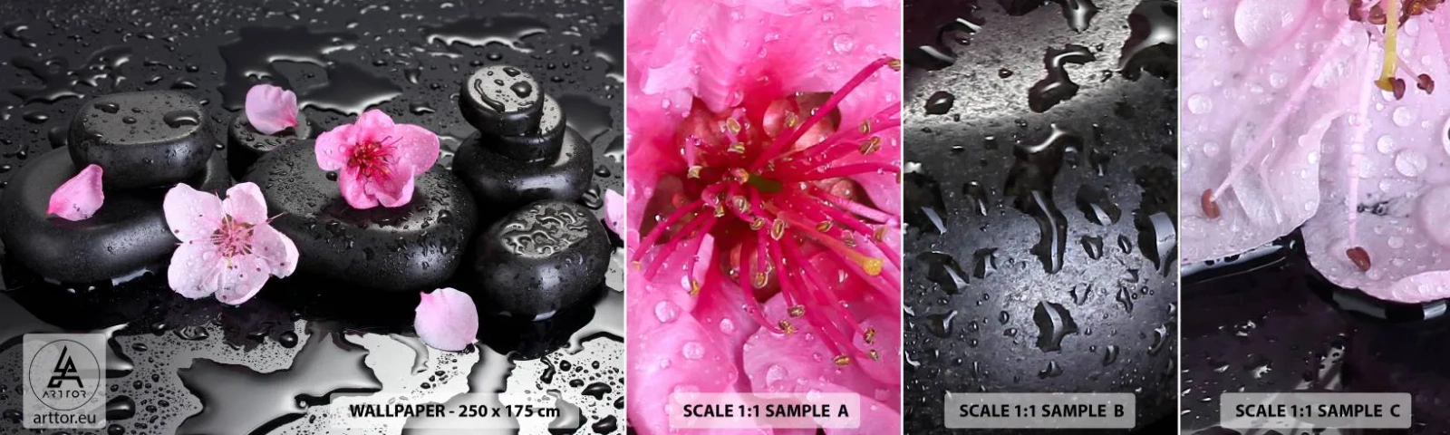 Fototapetenmuster Standard Eco - Und der Stein fällt vom Herzen - Blumen, Asien, Spa - 100x30 cm