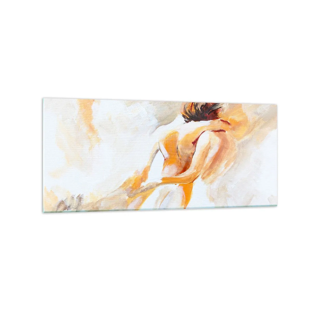 Glasbild - Bild auf glas - Abstrakte Szene einer romantischen Umarmung - 120x50cm - Am Himmel der Nähe - Moderne Wanddekoration für Wohnzimmer und Schlafzimmer ARTTOR