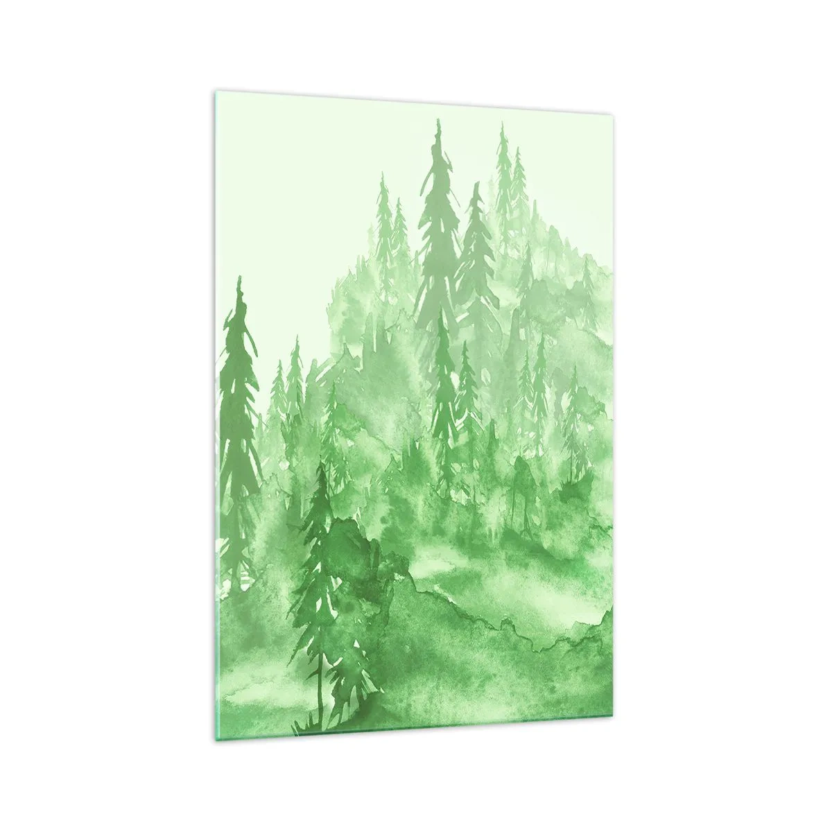 Glasbild - Bild auf glas - Grüner Wald im Aquarellstil auf hellem Hintergrund - 70x100cm - Verschwommen mit grünem Nebel - Moderne Wanddekoration für Wohnzimmer und Schlafzimmer ARTTOR