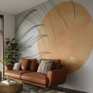 Fototapete Premium Sand - Eine orangefarbene Sonne mit Linien, die an Gras im Wind erinnern - 100x70cm - Immer der Sonne entgegen - Moderne Wanddekoration für Wohnzimmer und Schlafzimmer ARTTOR