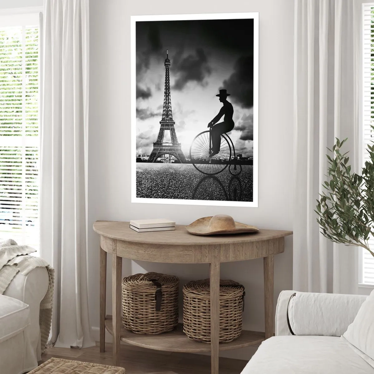 Poster - Silhouette eines Radfahrers vor dem Hintergrund des Eiffelturms - 50x70cm - Sehnsucht nach Belle Epoque - Moderne Wanddekoration für Wohnzimmer und Schlafzimmer ARTTOR