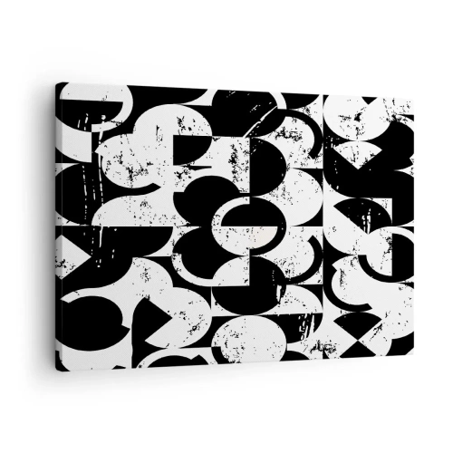 Bild auf Leinwand - Leinwandbild - Abstraktes schwarz-weißes geometrisches Muster mit Vintage-Effekt - 70x50cm - Weiß ist weiß und schwarz ist schwarz - Moderne Wanddekoration für Wohnzimmer und Schlafzimmer ARTTOR