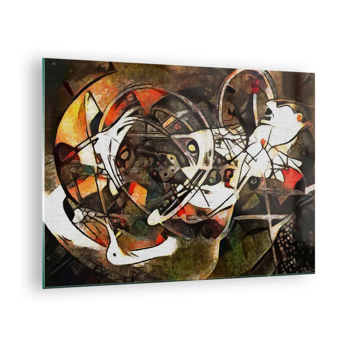 Glasbild - Bild auf glas - Abstrakte Malerei mit Kreisen und dynamischen Linien - 70x50cm - Hören Sie den Verkehr? - Moderne Wanddekoration für Wohnzimmer und Schlafzimmer ARTTOR