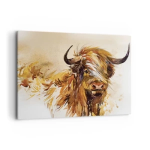 Bild auf Leinwand - Leinwandbild - Porträt eines Stiers im künstlerischen Aquarellstil - 100x70cm - Stolz des Jägers - Moderne Wanddekoration für Wohnzimmer und Schlafzimmer ARTTOR