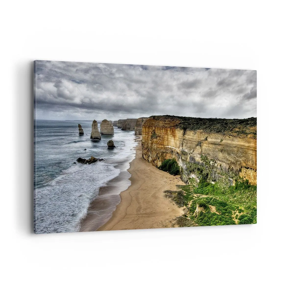 Bild auf Leinwand - Leinwandbild - Steilküste mit Strand und Felsformationen - 120x80cm - Rohe Schönheit - Moderne Wanddekoration für Wohnzimmer und Schlafzimmer ARTTOR