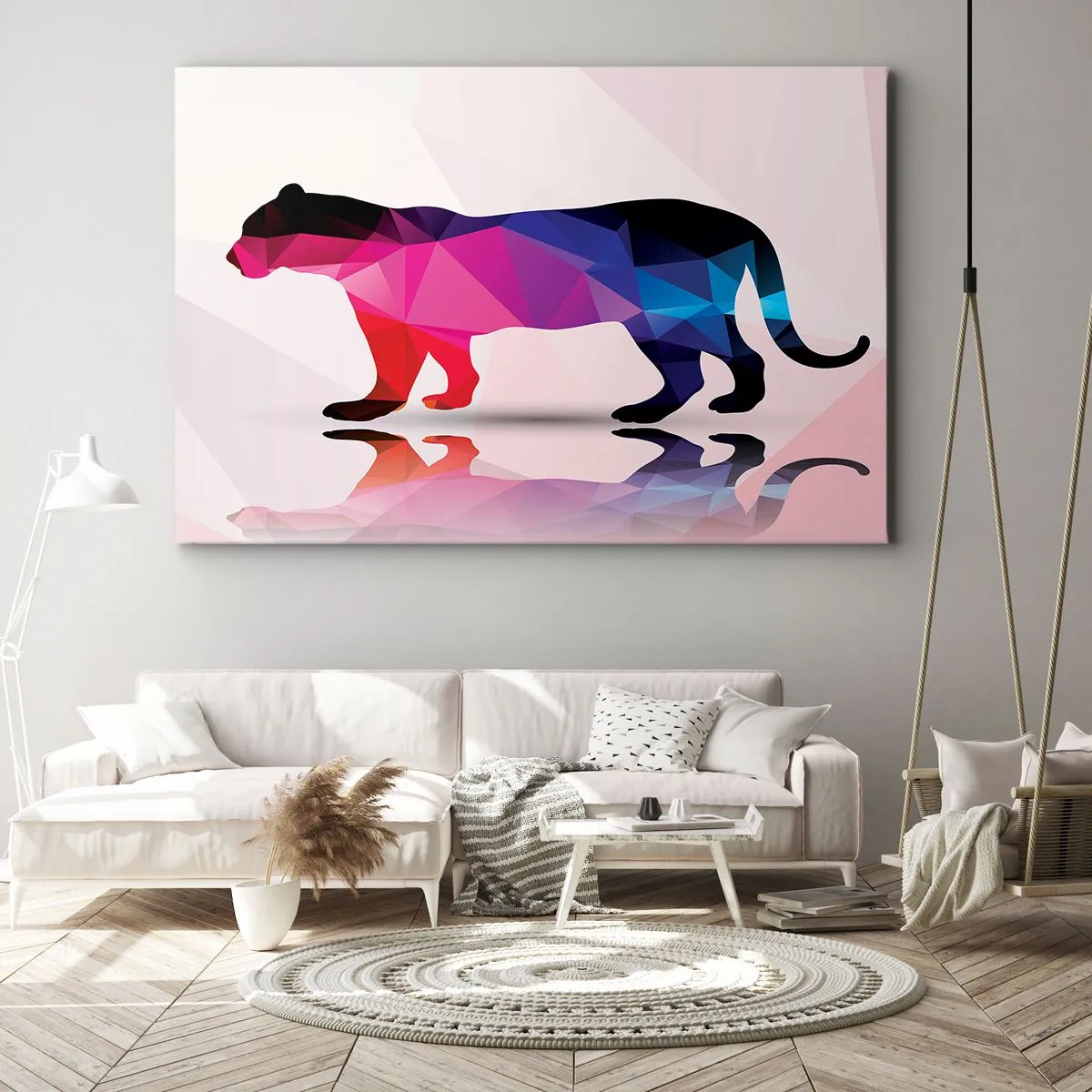 Bild auf Leinwand - Leinwandbild - Geometrische Panther-Silhouette in Rosa- und Blautönen - 120x80cm - Diment Panther - Moderne Wanddekoration für Wohnzimmer und Schlafzimmer ARTTOR