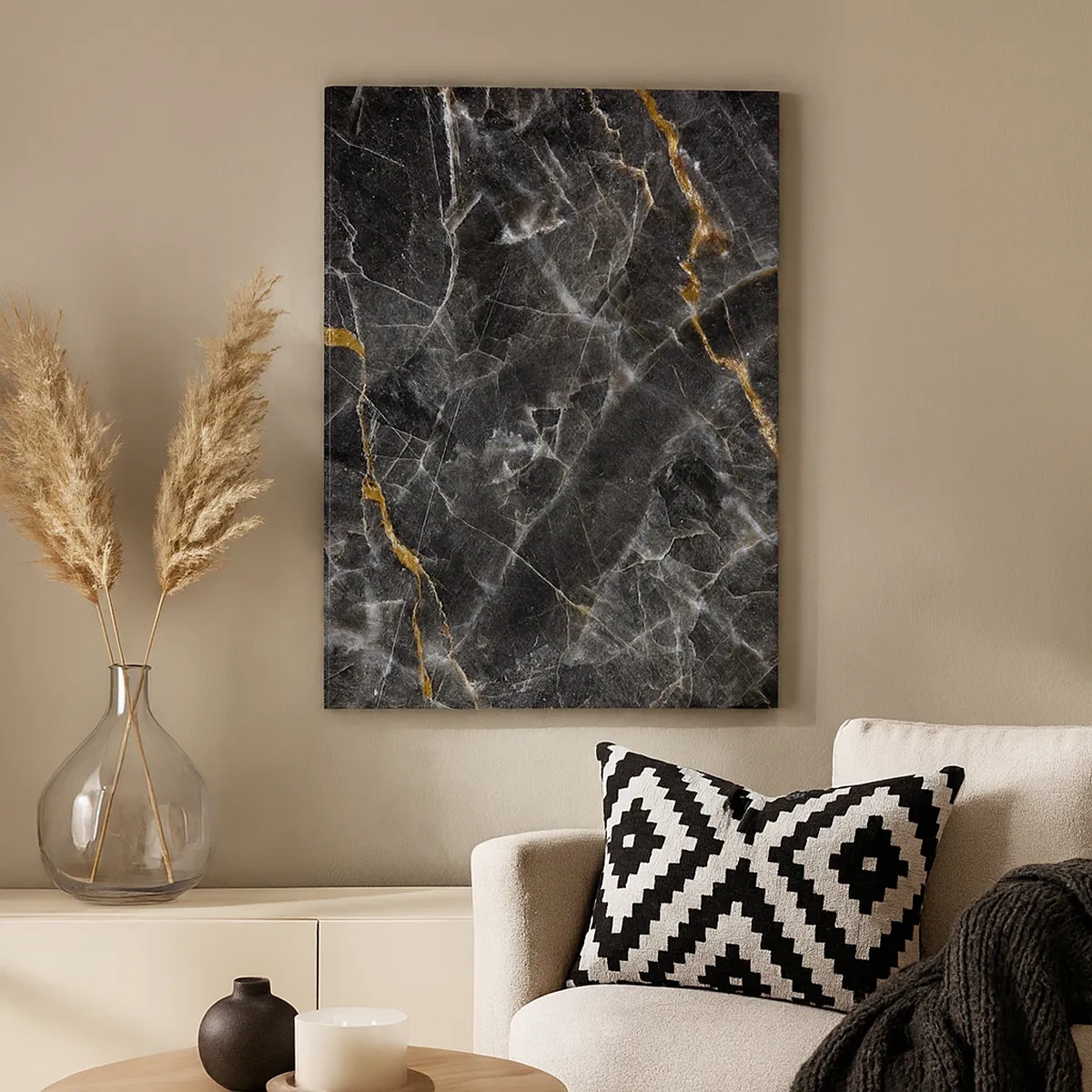 Bild auf Leinwand - Leinwandbild - Schwarz-goldene Details der Marmoroberfläche - 50x70cm - Das Innenleben des Steins - Moderne Wanddekoration für Wohnzimmer und Schlafzimmer ARTTOR