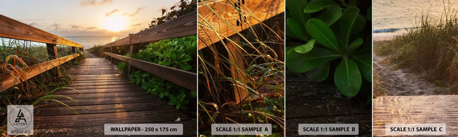 Fototapetenmuster Standard Eco - Und direkt ans Ufer - Landschaft, Meer, Holzbrücke - 100x30 cm