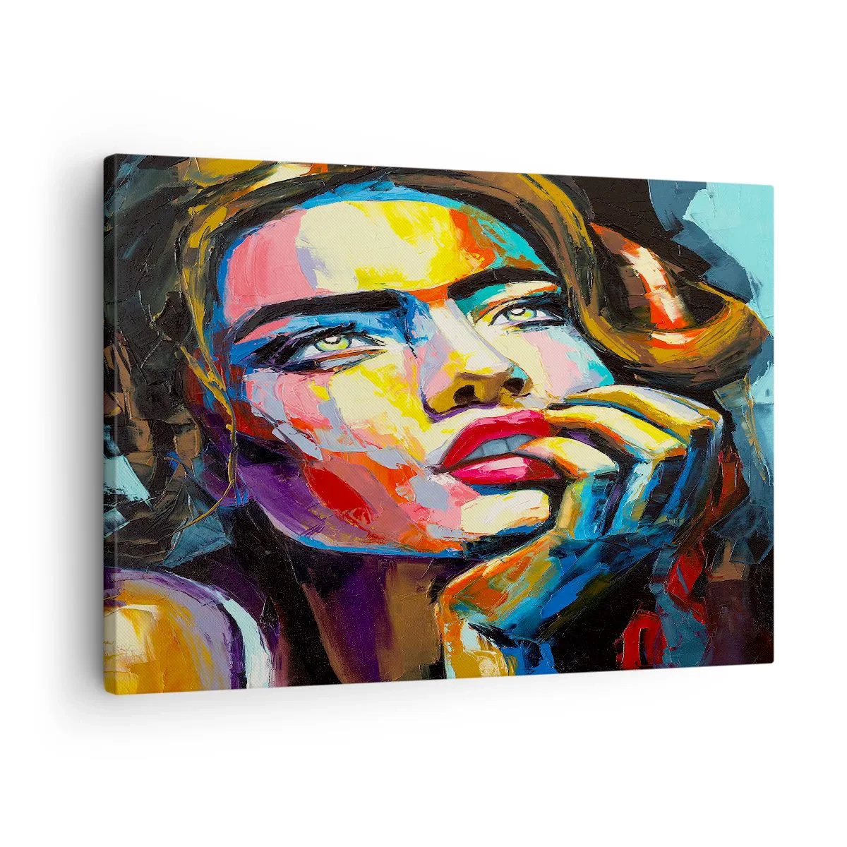 Bild auf Leinwand - Leinwandbild - Farbenfrohes Frauenporträt im expressionistischen Stil - 70x50cm - Träume fliegen am Himmel wie Vögel - Moderne Wanddekoration für Wohnzimmer und Schlafzimmer ARTTOR