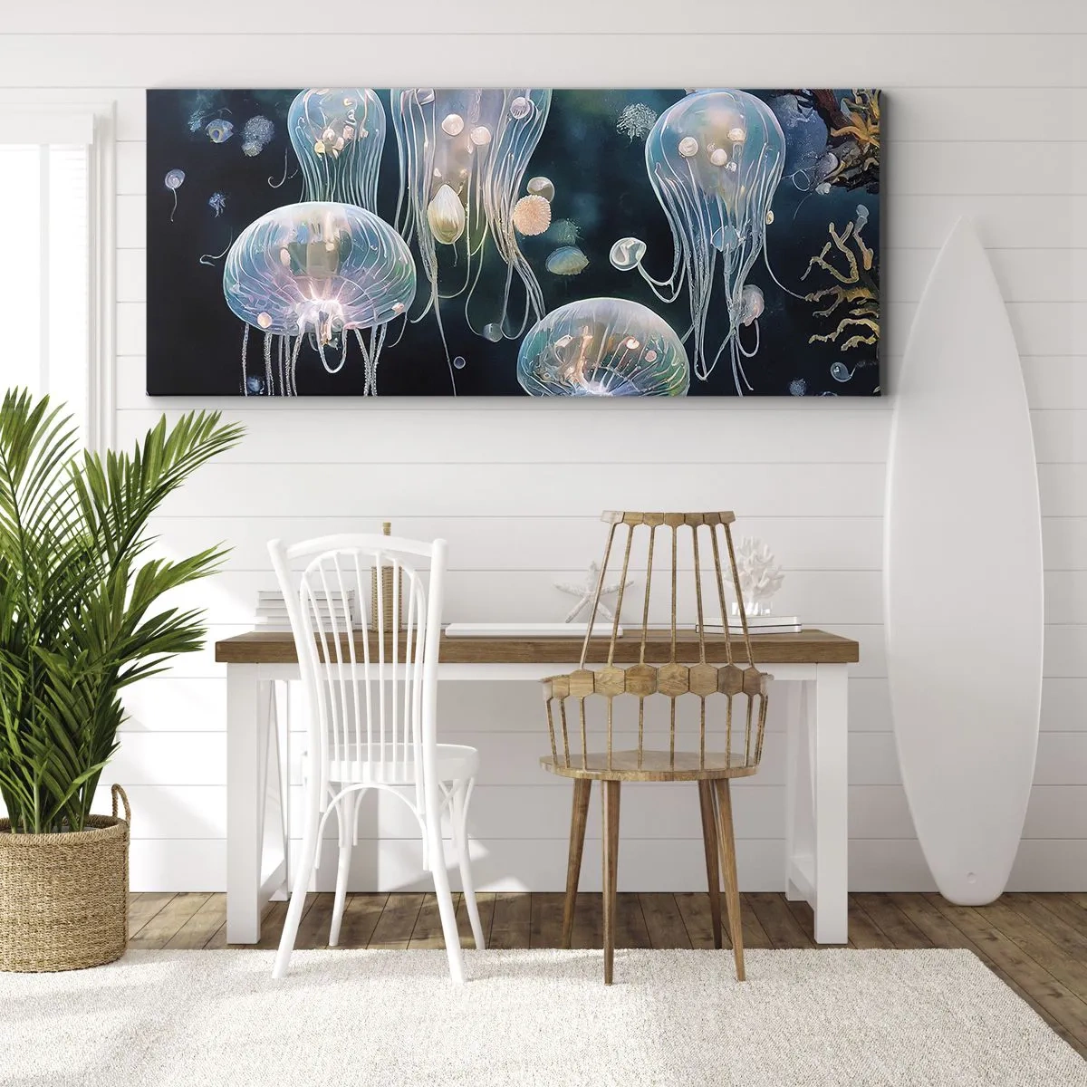 Bild auf Leinwand - Leinwandbild - Zarte Quallen in der Unterwasserwelt - 160x50cm - Unterwasserball - Moderne Wanddekoration für Wohnzimmer und Schlafzimmer ARTTOR