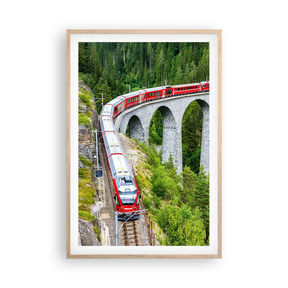 Poster in einem Rahmen aus heller Eiche - Eisenbahn für Bergblick - 61x91 cm