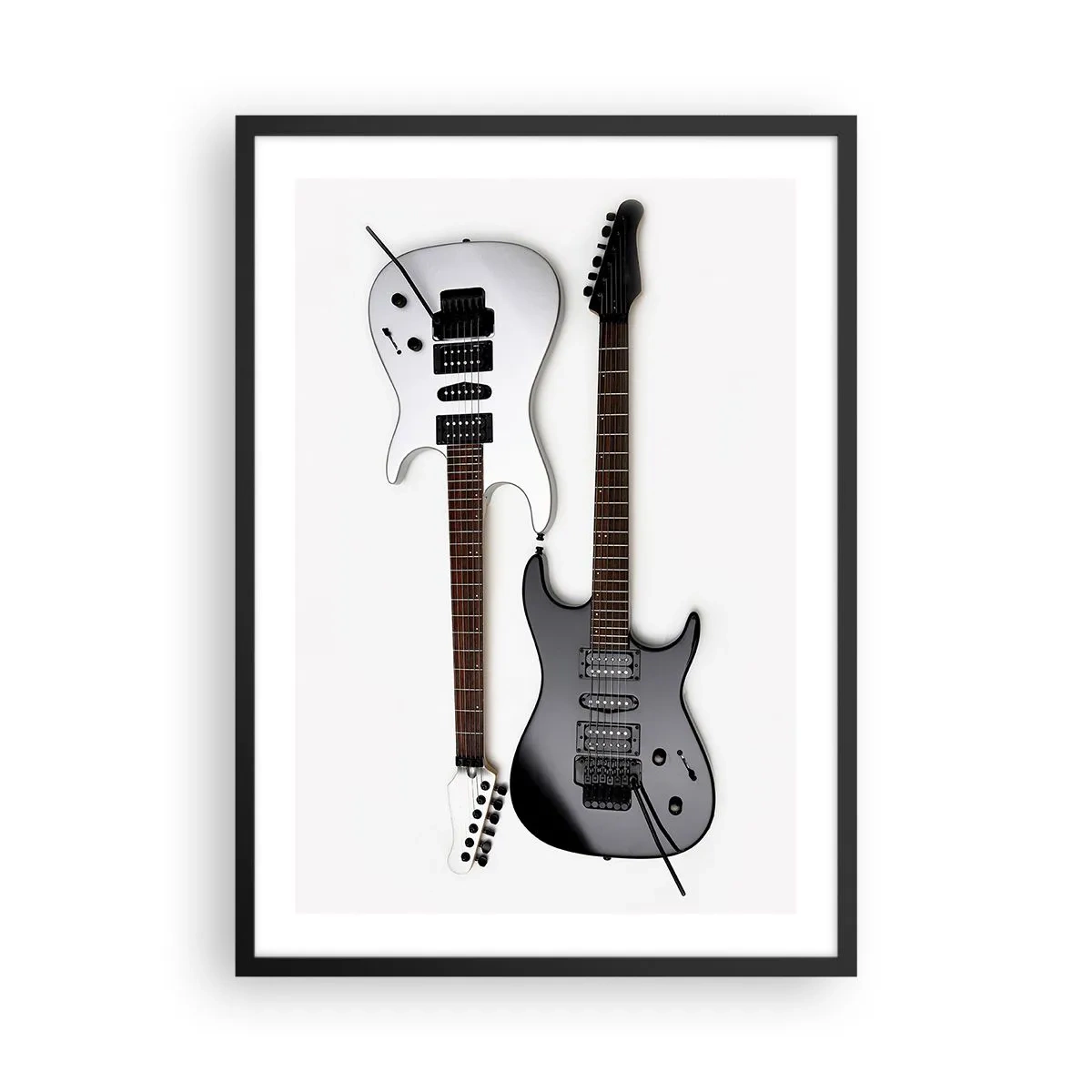 Poster in einem schwarzem Rahmen - Moderne E-Gitarren auf weißem Hintergrund - 50x70cm - Harmonie der Formen - Moderne Wanddekoration für Wohnzimmer und Schlafzimmer ARTTOR