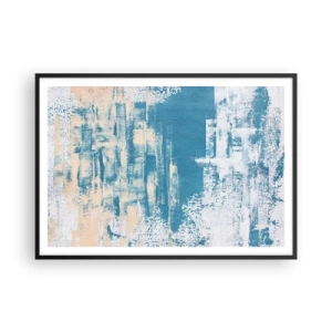 Poster in einem schwarzem Rahmen - Abstrakte Komposition in Blau- und Weißtönen - 100x70cm - Durch einen Eiszapfen - Moderne Wanddekoration für Wohnzimmer und Schlafzimmer ARTTOR