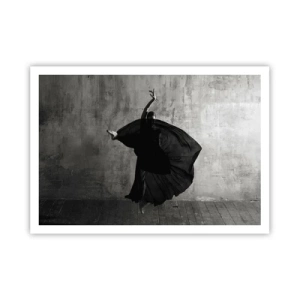 Poster - Schwarz-weiße Silhouette einer Tänzerin in Bewegung vor einem Wandhintergrund - 100x70cm - Leidenschaftlicher Gürtel - Moderne Wanddekoration für Wohnzimmer und Schlafzimmer ARTTOR