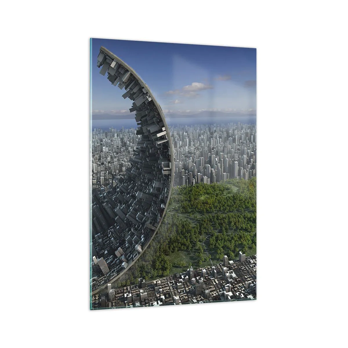 Glasbild - Bild auf glas - Eine dynamische Stadt mit einem surrealen Twist - 70x100cm - Die Natur ist ewig - Moderne Wanddekoration für Wohnzimmer und Schlafzimmer ARTTOR