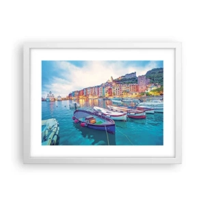 Poster in einem weißen Rahmen - Bunter Abend im Hafen - 40x30 cm