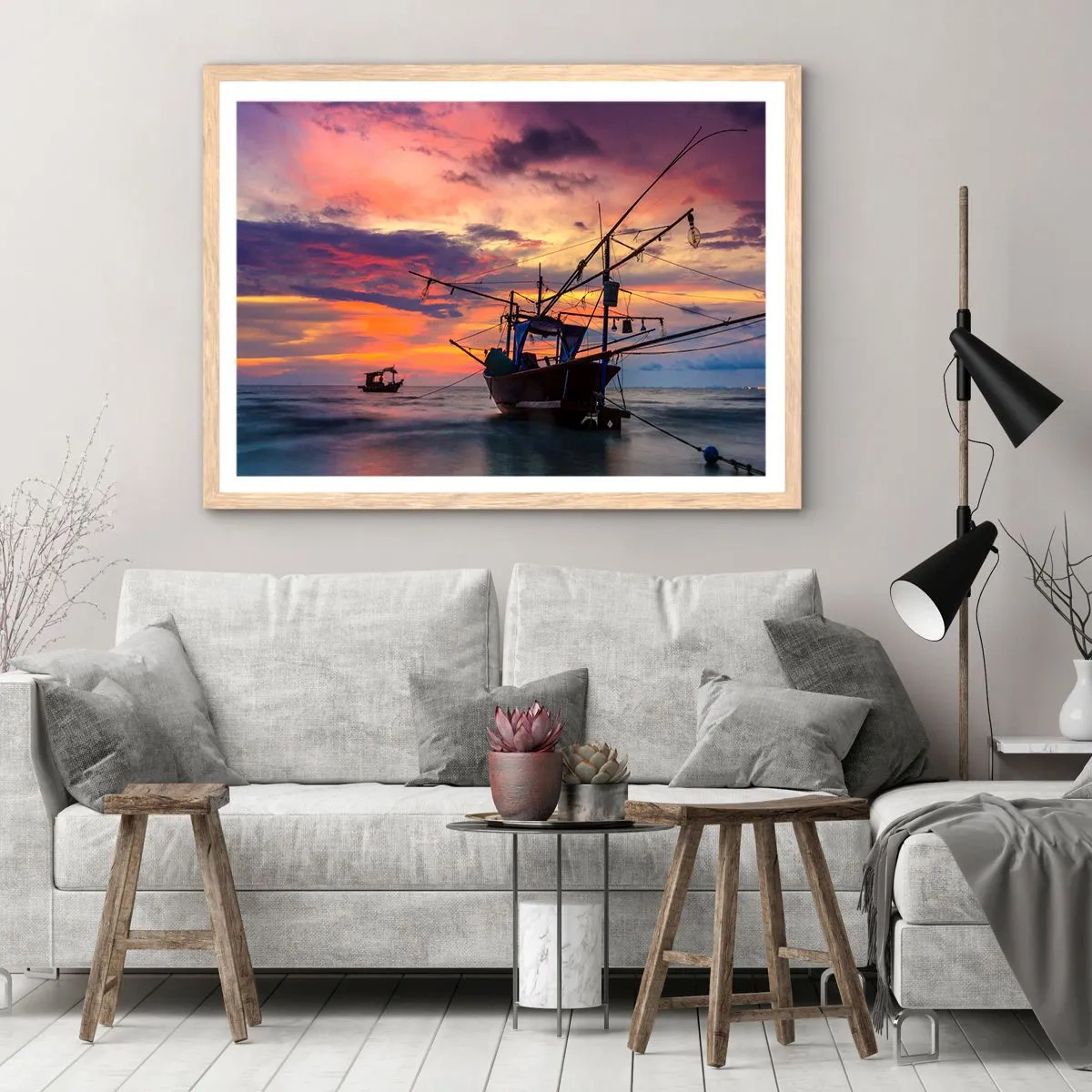 Poster in einem Rahmen aus heller Eiche - Exotischer Abend - 70x50 cm