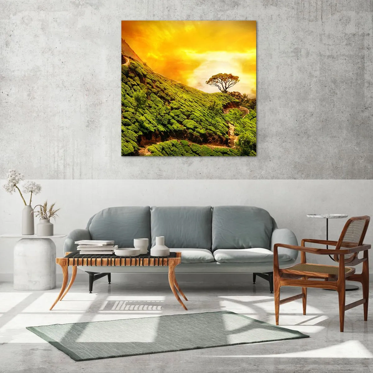 Glasbild - Bild auf glas - Ein gewundener Weg, ein grüner Hang - 40x40 cm