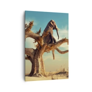 Bild auf Leinwand - Leinwandbild - Ein Elefant sitzt auf einem Baum in einer surrealen Landschaft - 70x100cm - Ein neuer Standpunkt - Moderne Wanddekoration für Wohnzimmer und Schlafzimmer ARTTOR