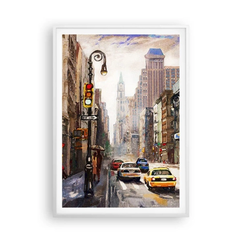 Poster in einem weißen Rahmen - New York - auch im Regen bunt - 70x100 cm