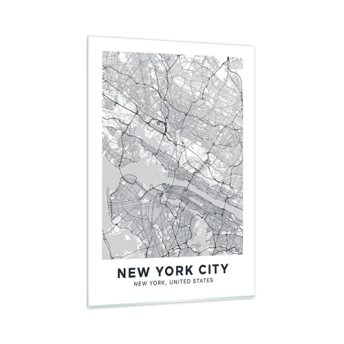 Glasbild - Bild auf glas - Ein Stadtplan im minimalistischen Stil auf grauem Hintergrund - 80x120cm - Die Anatomie einer Metropole - Moderne Wanddekoration für Wohnzimmer und Schlafzimmer ARTTOR