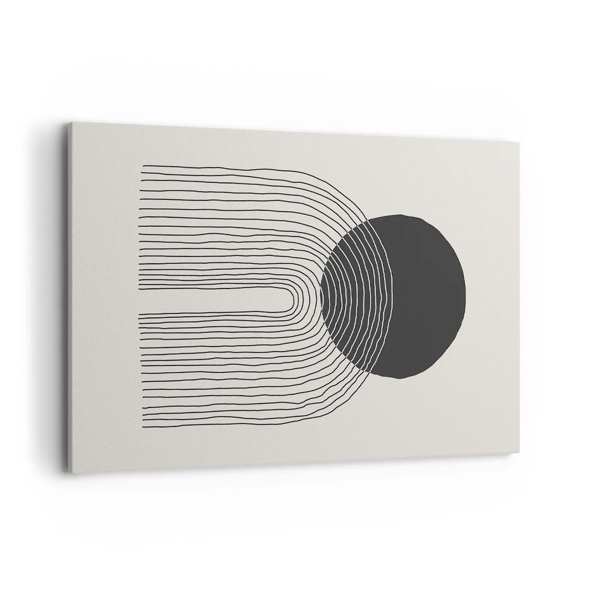 Bild auf Leinwand - Leinwandbild - Abstraktes Muster mit Linien und einem schwarzen Kreis auf hellem Hintergrund - 120x80cm - Zittern und Vertrauen - Moderne Wanddekoration für Wohnzimmer und Schlafzimmer ARTTOR