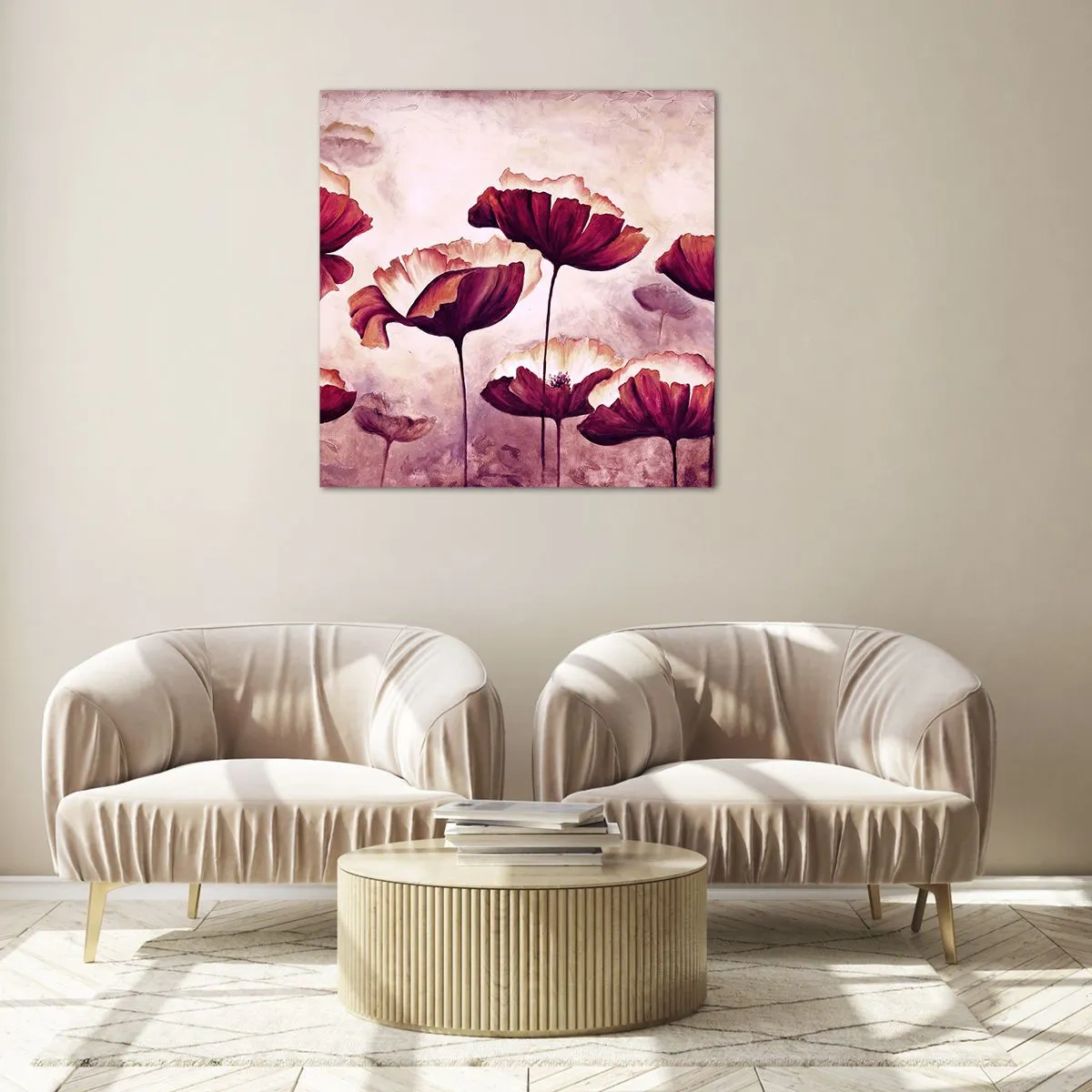 Glasbild - Bild auf glas - Rotes und weißes Blütenblatt - 40x40 cm