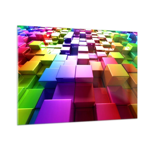 Glasbild - Bild auf glas - Bunte Würfel bilden ein dreidimensionales abstraktes Muster - 100x70cm - Op-Art gemeinsam im Team - Moderne Wanddekoration für Wohnzimmer und Schlafzimmer ARTTOR