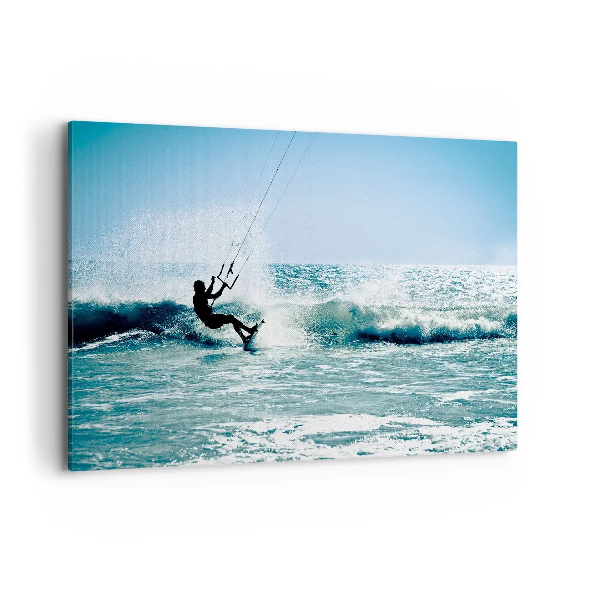 Bild auf Leinwand - Leinwandbild - Kitesurfer reitet eine Welle in der vollen Sonne - 100x70cm - Hinreißen lassen - Moderne Wanddekoration für Wohnzimmer und Schlafzimmer ARTTOR