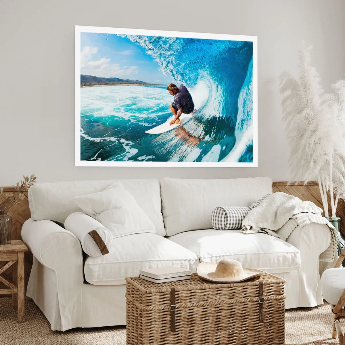Poster - Ein Surfer in dynamischer Pose auf einer Welle im türkisfarbenen Wasser. - 100x70cm - Tanzen mit den Wellen - Moderne Wanddekoration für Wohnzimmer und Schlafzimmer ARTTOR