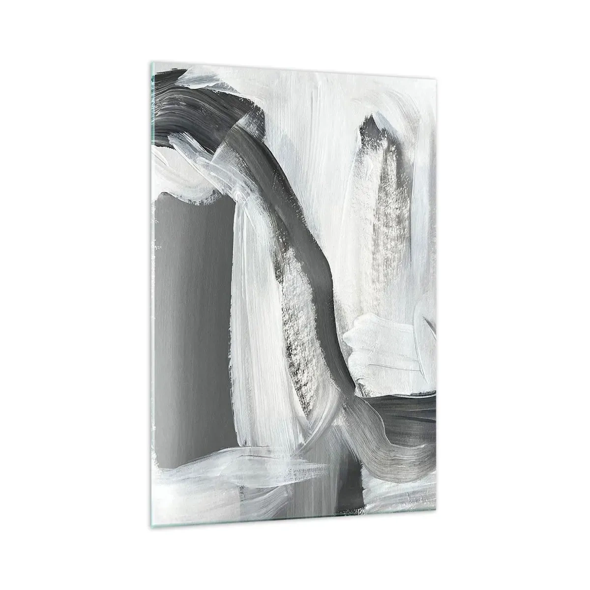 Glasbild - Bild auf glas - Grau-weiße Abstraktion mit dynamischen Linien - 70x100cm - Entscheidender Schritt - Moderne Wanddekoration für Wohnzimmer und Schlafzimmer ARTTOR