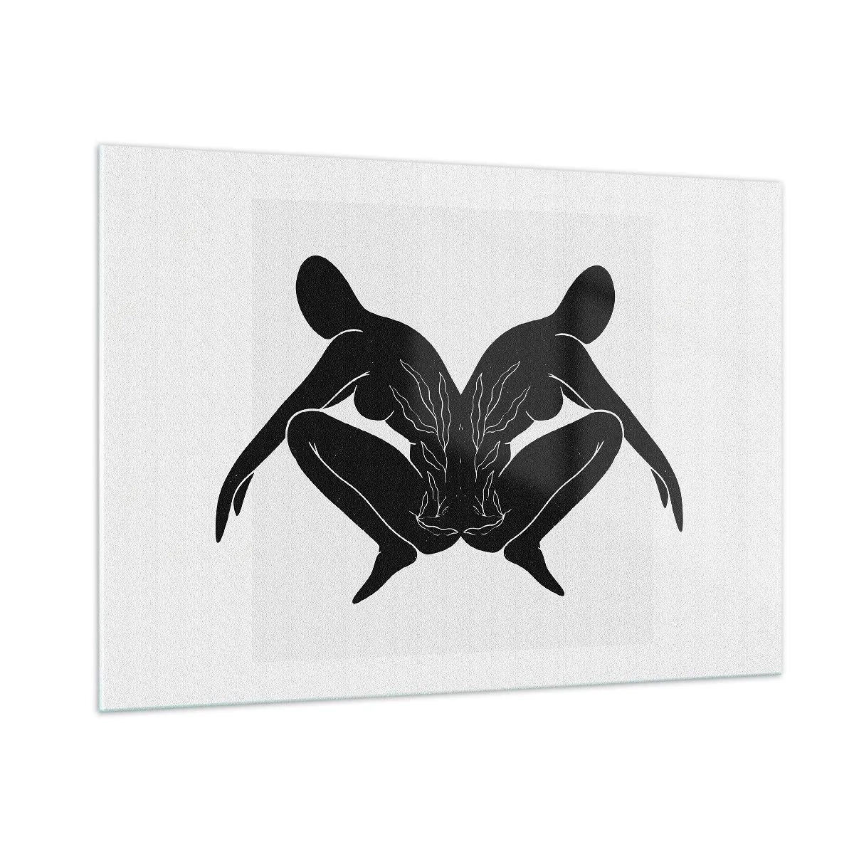 Glasbild - Bild auf glas - Schwarze Figuren bilden ein symmetrisches Herz auf weißem Hintergrund - 100x70cm - Gemeinsame Seele - Moderne Wanddekoration für Wohnzimmer und Schlafzimmer ARTTOR