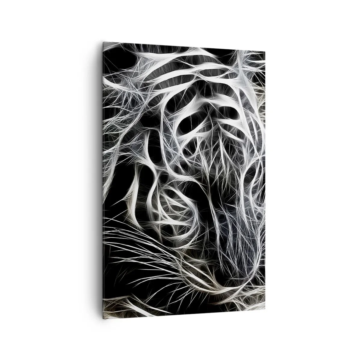 Bild auf Leinwand - Leinwandbild - Ein abstraktes Muster, das die Silhouette einer Katze auf schwarzem Hintergrund darstellt. - 80x120cm - Eine Studie über die Leichtigkeit der Katze - Moderne Wanddekoration für Wohnzimmer und Schlafzimmer ARTTOR