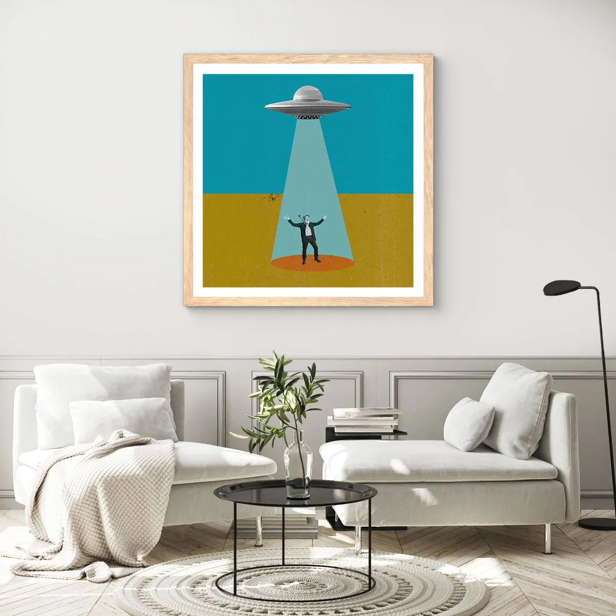 Poster in einem Rahmen aus heller Eiche - Nahe Begegnung - 40x40 cm