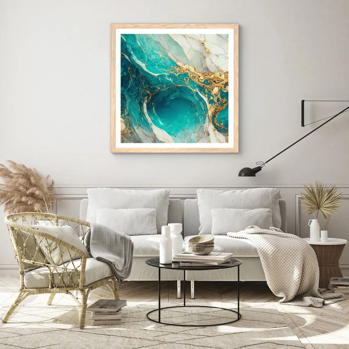 Poster in einem Rahmen aus heller Eiche - Komposition mit Goldadern - 50x50 cm