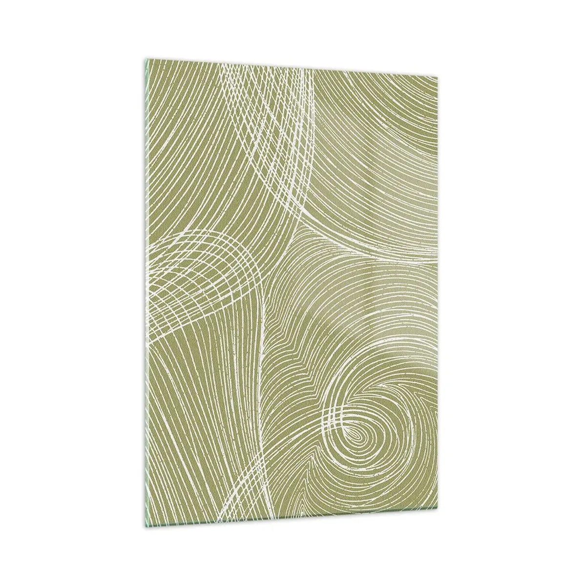 Glasbild - Bild auf glas - Weiße Linien bilden vor einem olivgrünen Hintergrund eine komplexe Struktur. - 50x70cm - Komplizierte Abstraktion in Weiß - Moderne Wanddekoration für Wohnzimmer und Schlafzimmer ARTTOR