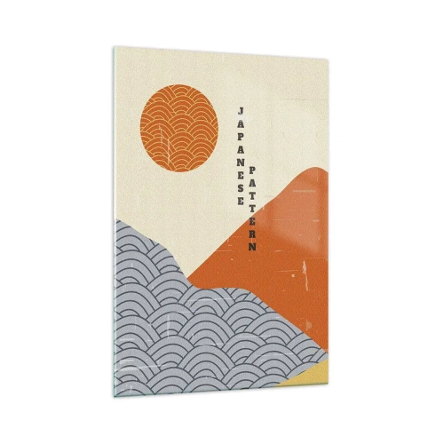 Glasbild - Bild auf glas - Japanische Muster mit Bergen, Sonne und minimalistischem Stil - 70x100cm - Im japanischen Geist - Moderne Wanddekoration für Wohnzimmer und Schlafzimmer ARTTOR