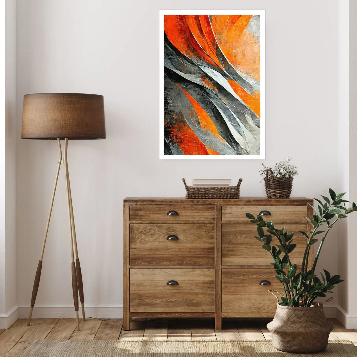 Poster - Dynamische Abstraktion in Orange- und Grautönen - 50x70cm - Hitze und Kälte - Moderne Wanddekoration für Wohnzimmer und Schlafzimmer ARTTOR