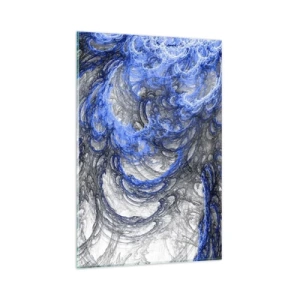 Glasbild - Bild auf glas - Abstrakte Wellen in Blau- und Grautönen - 80x120cm - Die Geburt einer Welle - Moderne Wanddekoration für Wohnzimmer und Schlafzimmer ARTTOR