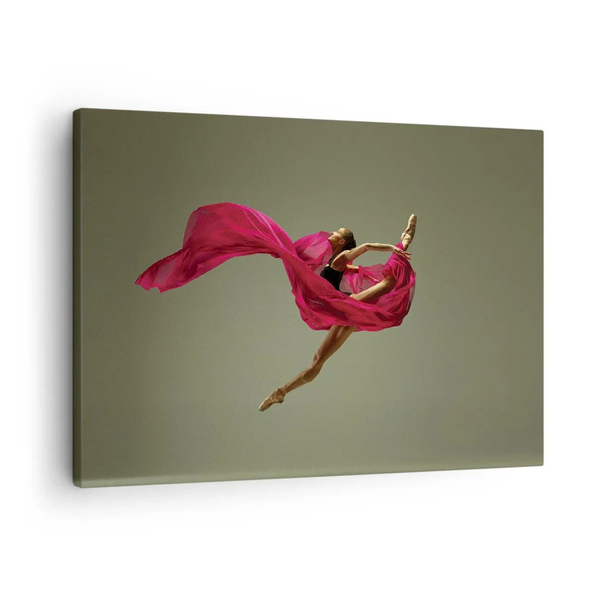 Bild auf Leinwand - Leinwandbild - Balletttänzerin in dynamischer Pose mit rosa Stoff - 70x50cm - Tanzende Flamme - Moderne Wanddekoration für Wohnzimmer und Schlafzimmer ARTTOR