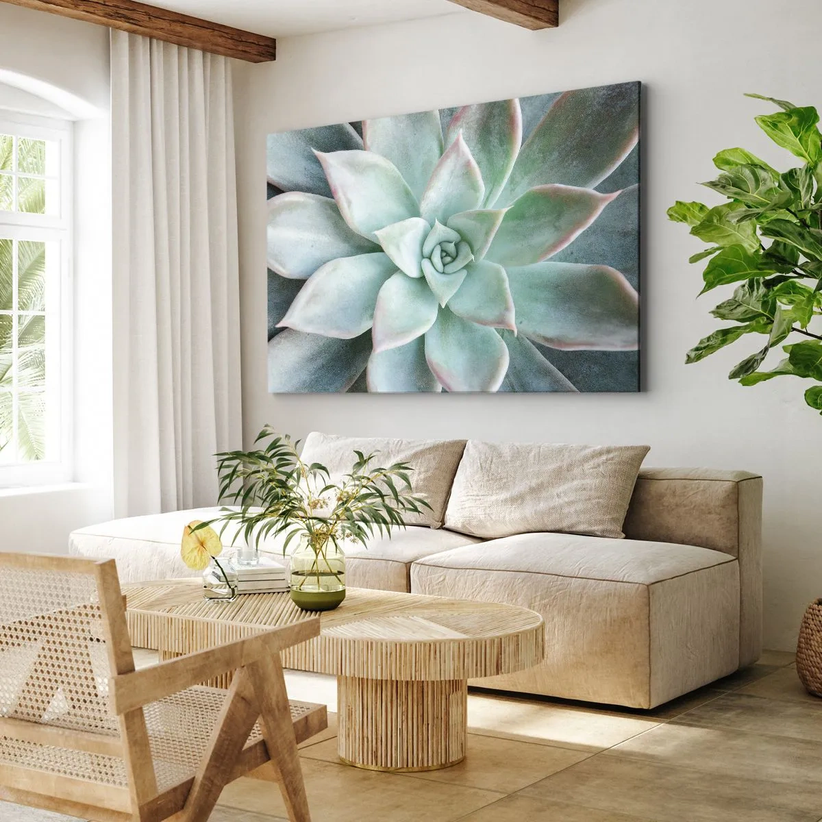 Bild auf Leinwand - Leinwandbild - Nahaufnahme einer grünen Sukkulente - 100x70cm - Das Herz der Wüste - Moderne Wanddekoration für Wohnzimmer und Schlafzimmer ARTTOR