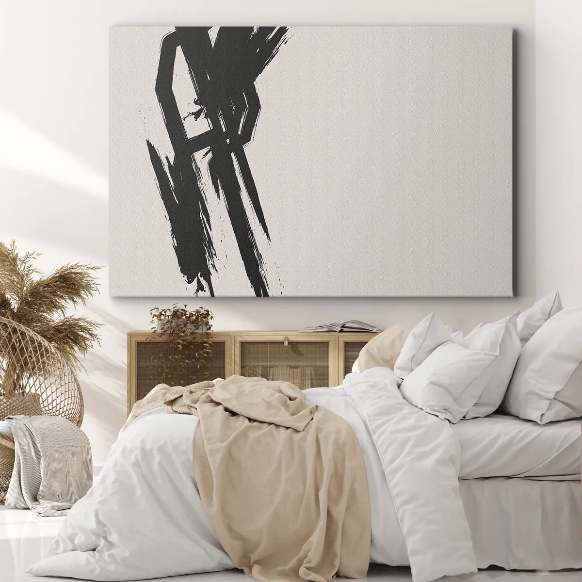 Bild auf Leinwand - Leinwandbild - Dynamische Pinselstriche in Schwarz auf hellem Hintergrund - 70x50cm - Unaufhaltsamer Trieb - Moderne Wanddekoration für Wohnzimmer und Schlafzimmer ARTTOR
