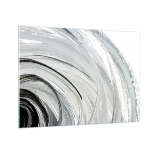 Glasbild - Bild auf glas - Eine schwarz-weiße Spirale mit dynamischen Pinselstrichen. - 70x50cm - Orbitale Komposition - Moderne Wanddekoration für Wohnzimmer und Schlafzimmer ARTTOR