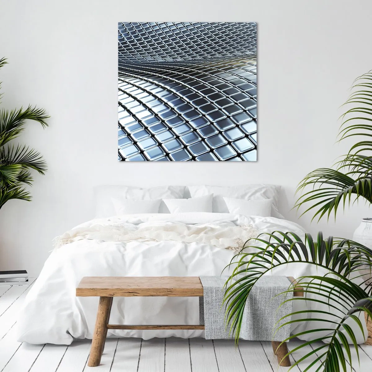 Bild auf Leinwand - Leinwandbild - Metallische silberne Welle - 40x40 cm