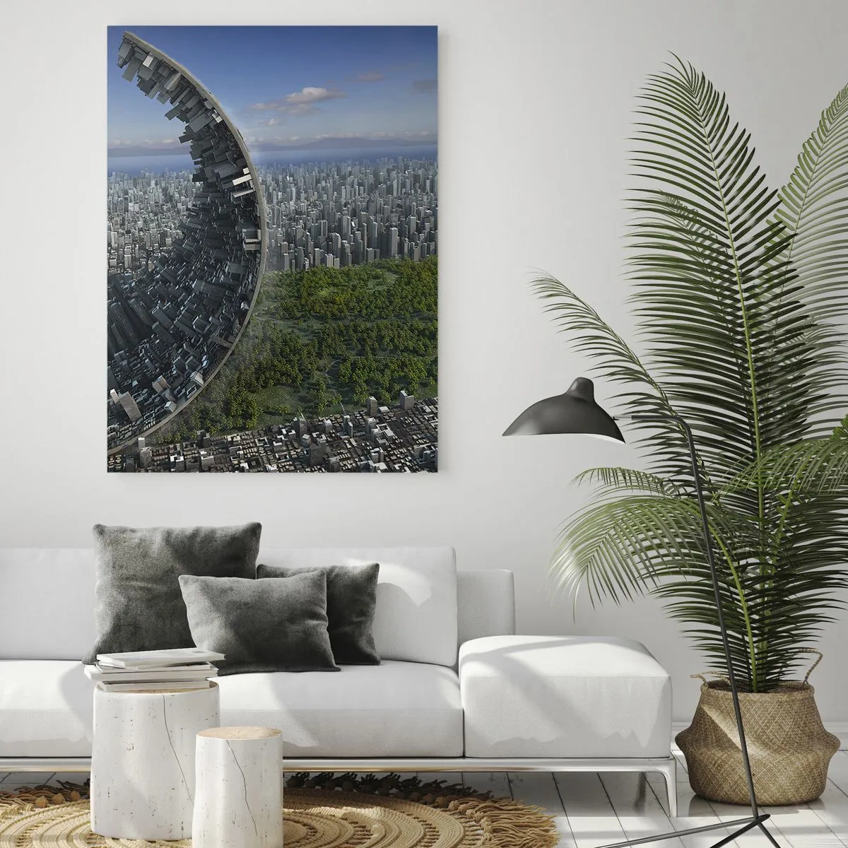 Glasbild - Bild auf glas - Eine dynamische Stadt mit einem surrealen Twist - 70x100cm - Die Natur ist ewig - Moderne Wanddekoration für Wohnzimmer und Schlafzimmer ARTTOR