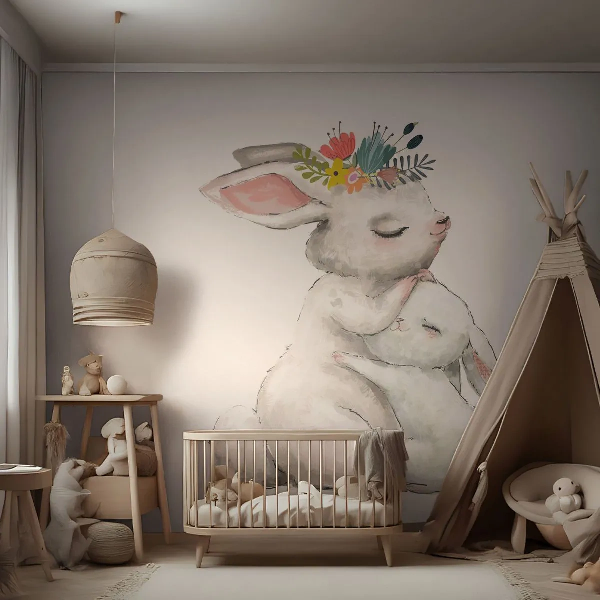 Fototapete Standard Eco - Bei Mama ist's am schönsten - Für Kinder, Kaninchen, Mutter mit Kind - 350x256 cm