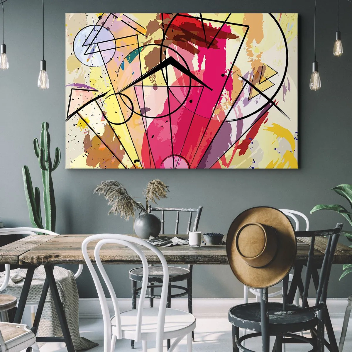 Bild auf Leinwand - Leinwandbild - Abstraktion mit Linien und geometrischen Formen - 120x80cm - Explosion - Moderne Wanddekoration für Wohnzimmer und Schlafzimmer ARTTOR