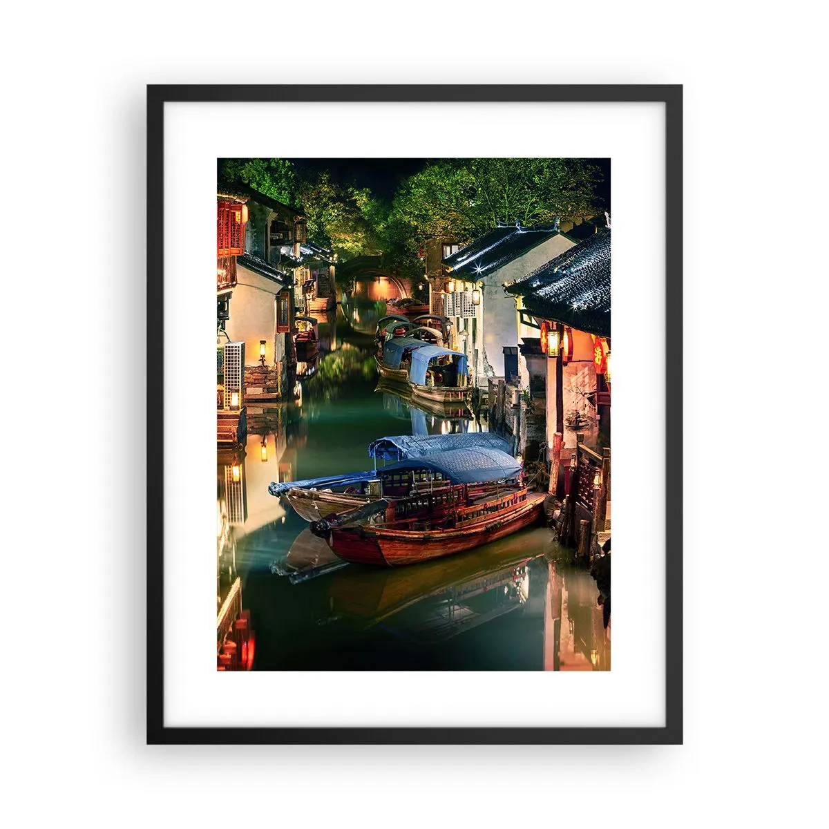 Poster in einem schwarzem Rahmen - Ein Abend auf einer chinesischen Straße - 40x50 cm